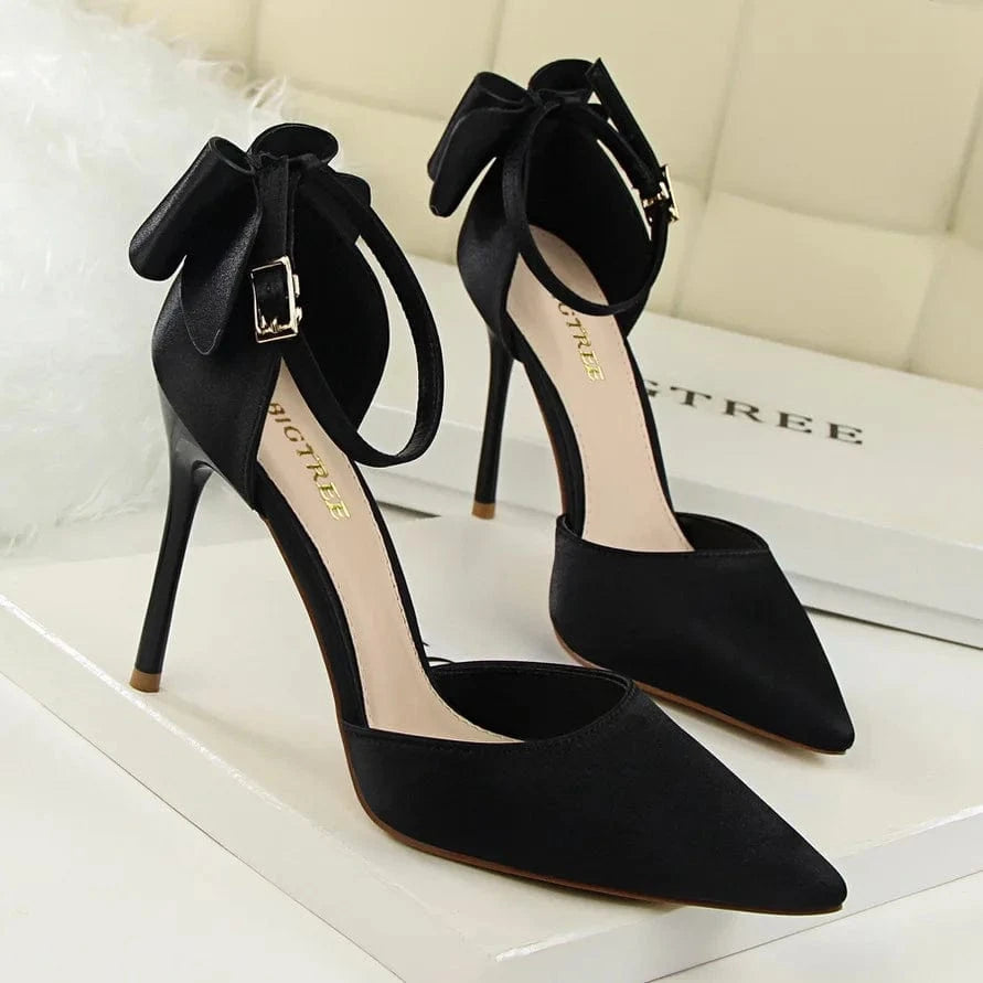 Summer new women's sandals shoes sweet butterfly knot buckle stiletto high-heeled pointed Korean women's sandals