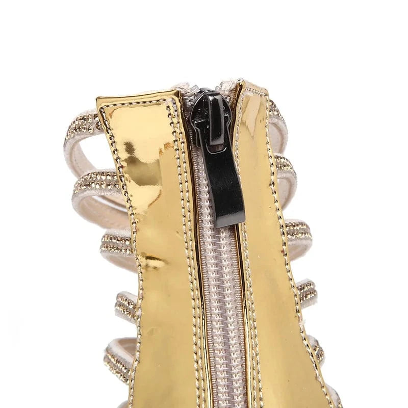 Summer new women's shoes 2024 European and American sexy thin heel high heels Rhinestone fish mouth sandals Roman shoes
