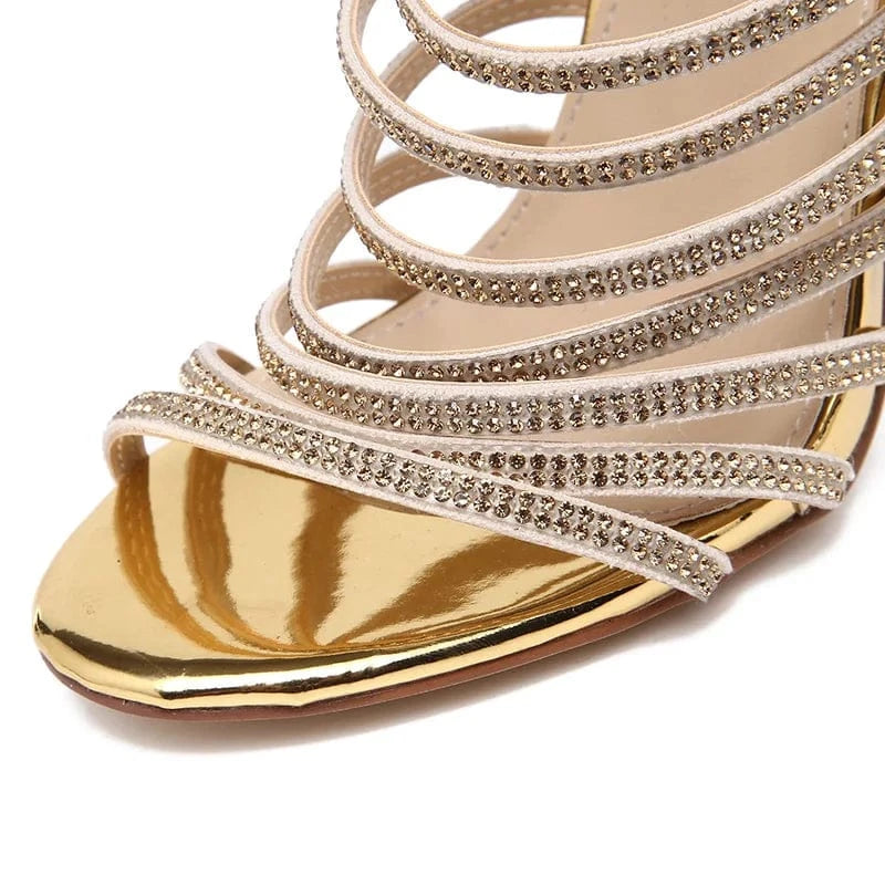 Summer new women's shoes 2024 European and American sexy thin heel high heels Rhinestone fish mouth sandals Roman shoes