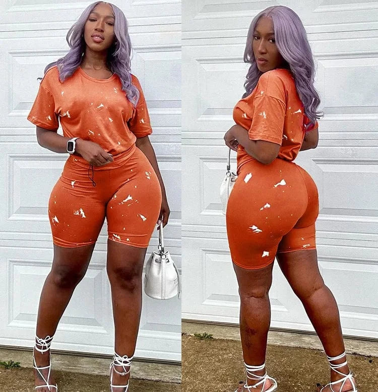 Summer Personality Womens Tracksuit Short Sleeve T-Shirts And Shorts Suit 2Pcs O Neck Cropped Tops Pajamas For Women