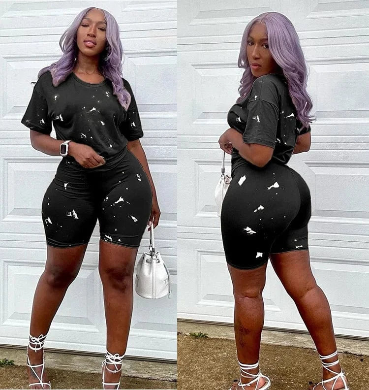 Summer Personality Womens Tracksuit Short Sleeve T-Shirts And Shorts Suit 2Pcs O Neck Cropped Tops Pajamas For Women