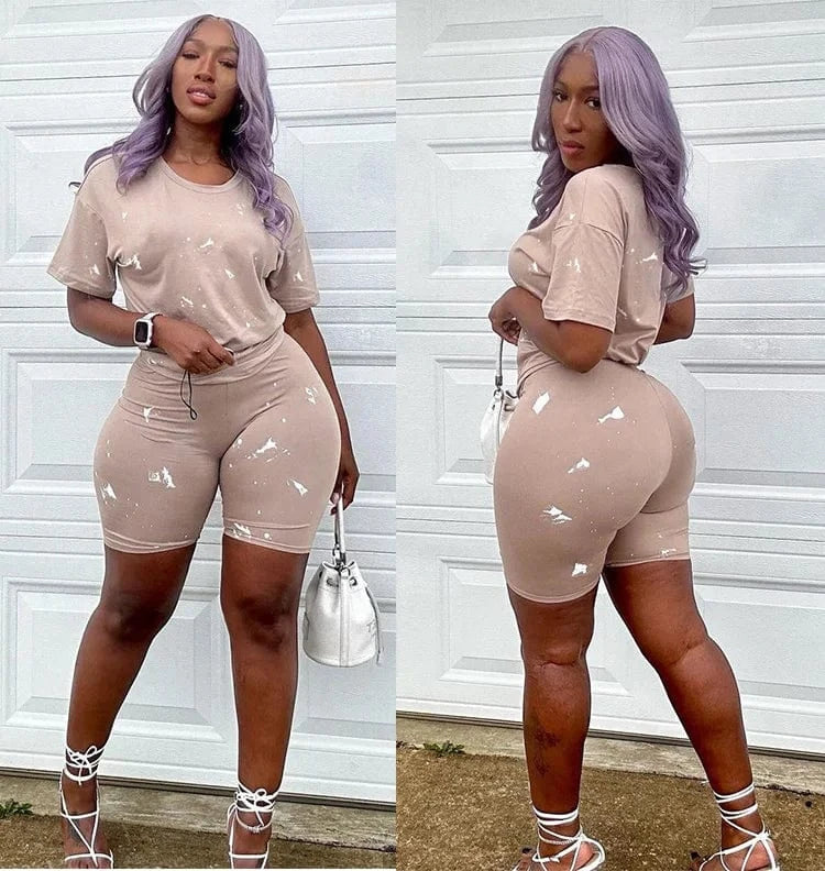 Summer Personality Womens Tracksuit Short Sleeve T-Shirts And Shorts Suit 2Pcs O Neck Cropped Tops Pajamas For Women