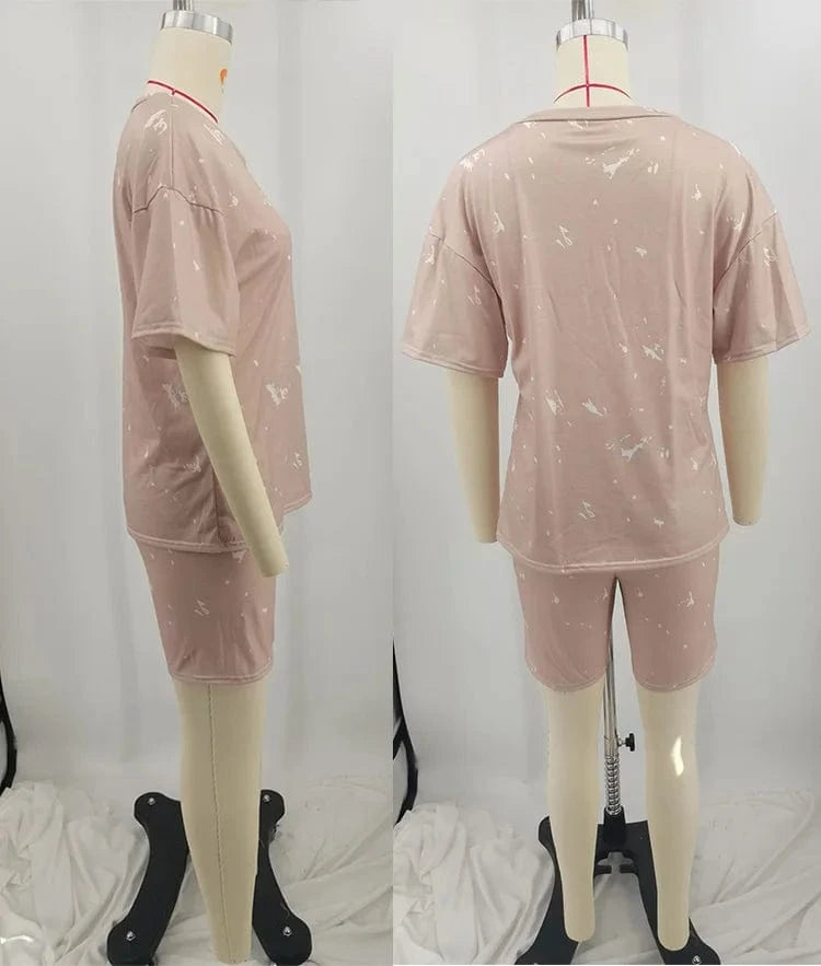 Summer Personality Womens Tracksuit Short Sleeve T-Shirts And Shorts Suit 2Pcs O Neck Cropped Tops Pajamas For Women