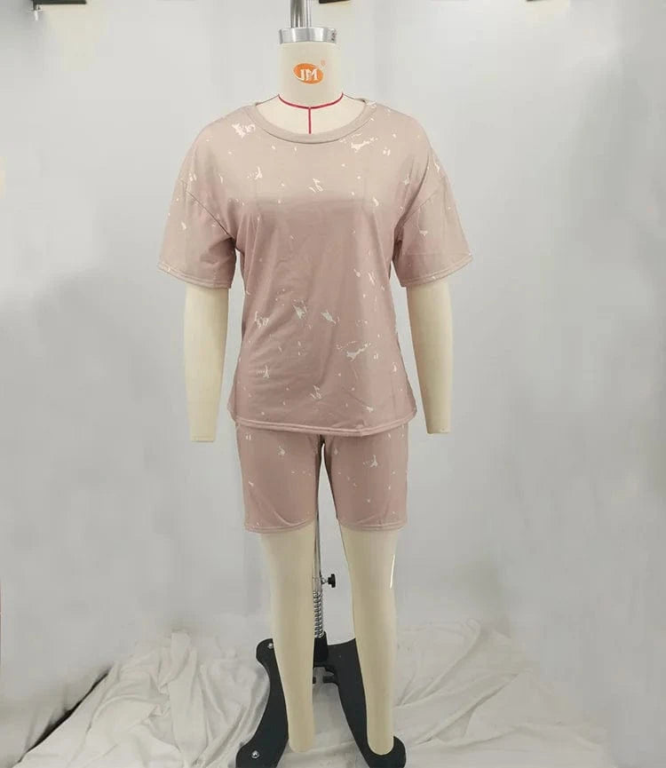 Summer Personality Womens Tracksuit Short Sleeve T-Shirts And Shorts Suit 2Pcs O Neck Cropped Tops Pajamas For Women