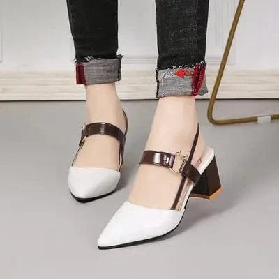 Summer Sandals Women Chunky Sandals High-Heeled Shallow Mouth Pointed Toe Pumps Fashion Sexy High Heels Office White Shoes