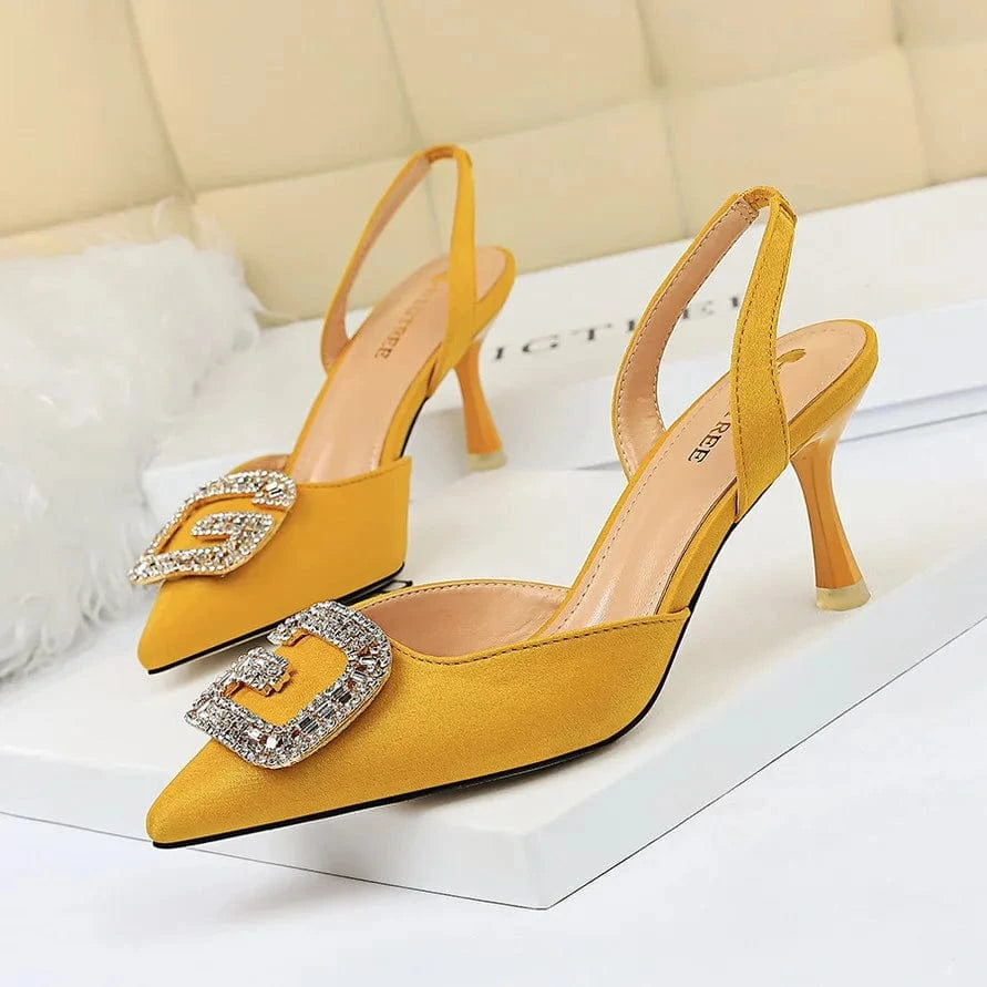 Summer Sandals Women Comfortable Metal Rhinestone Buckle Shoes Suede Pointed-toe Hollow Out High Heels Sandals For Ladies Dating