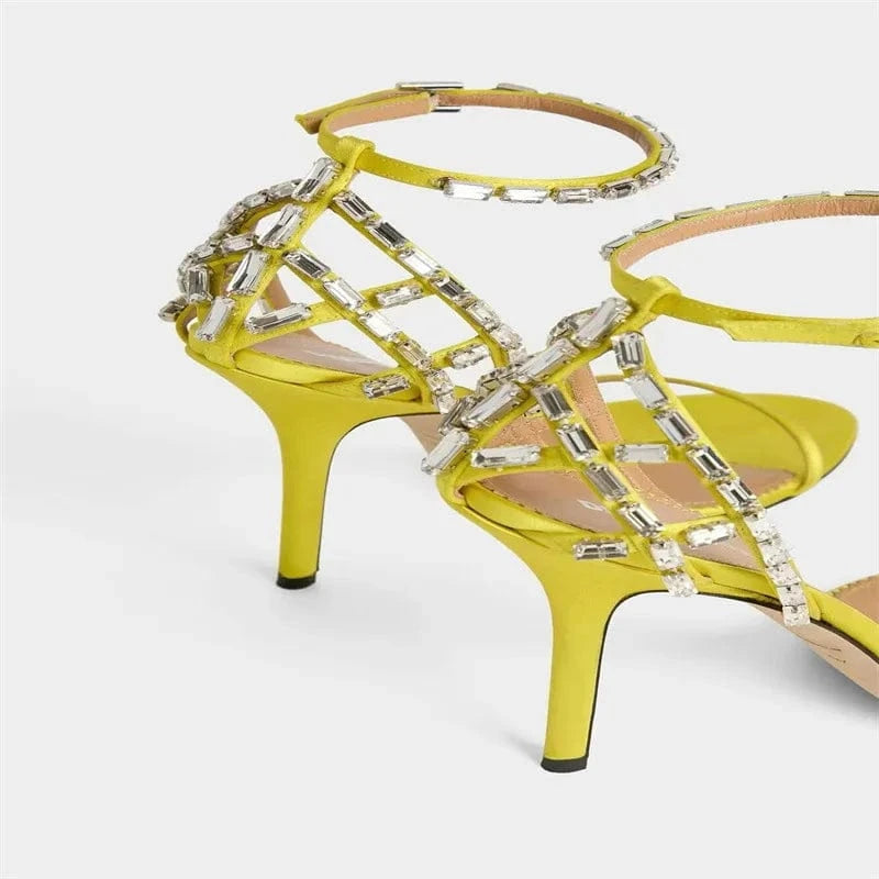 Summer Sandals Women Fashion Round-toe Open-toe Zapatos De Mujer Hollow Out Ankle Strap High Heel Sandals Ladies Party Sandalias