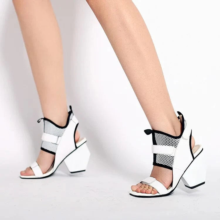 Summer Sandals Women Fashion Square-toe Open-toe Roman Shoes Hollow Out Ankle Strap High Heel Sandals For Ladies Party Sandalias