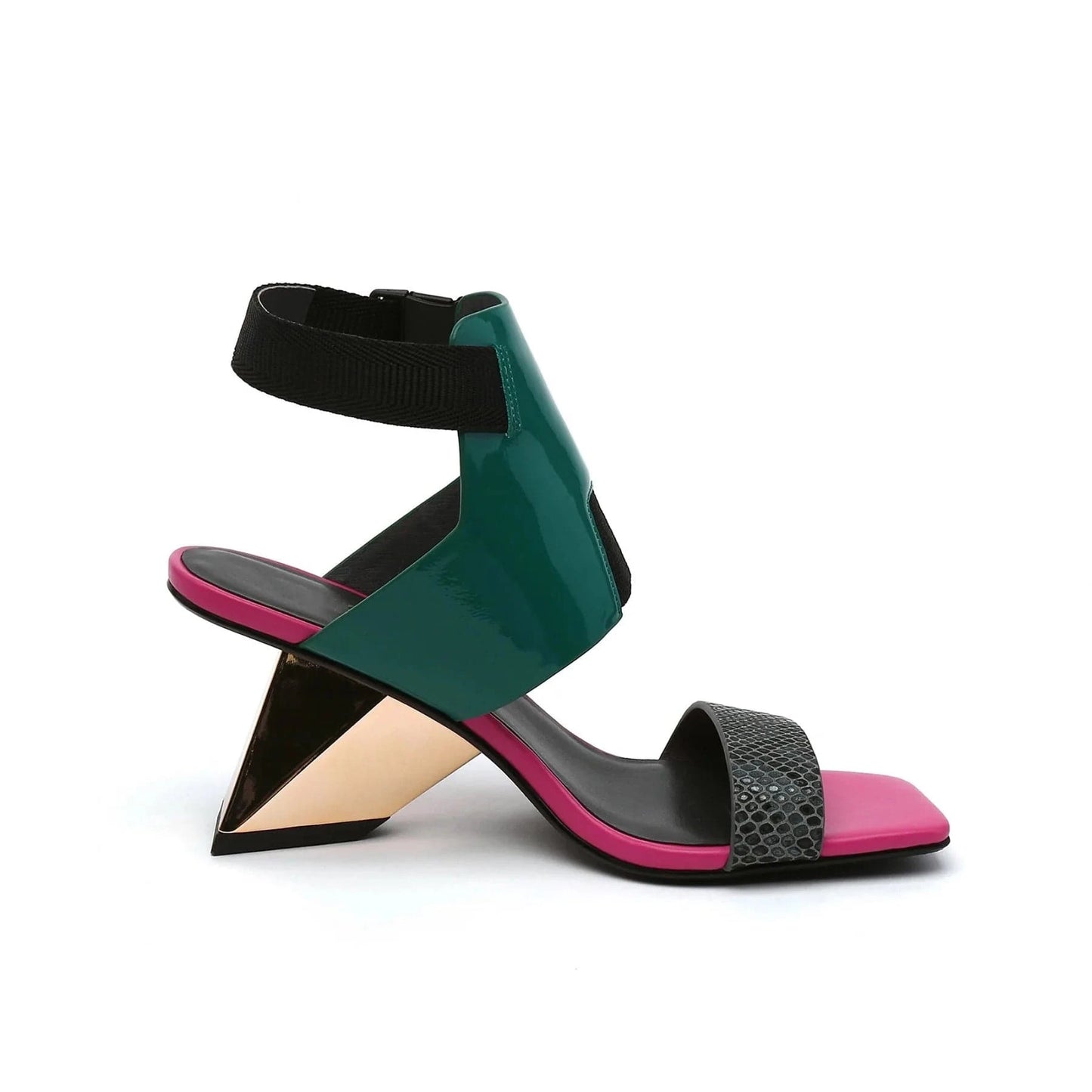 Summer Sandals Women Fashionable Color Patchwork Square-toe Shoes Open-toe Ankle Strap High Heel Sandals Ladies Dating Sandalias