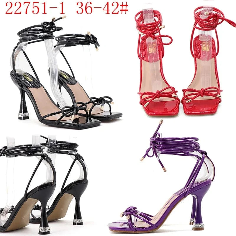 Summer Sandals Women Hot Sale Bowknot Square-toe Roman Mujer Shoes Cross Strap Lace Up High Heel Sandals Ladies Travelling Shoes