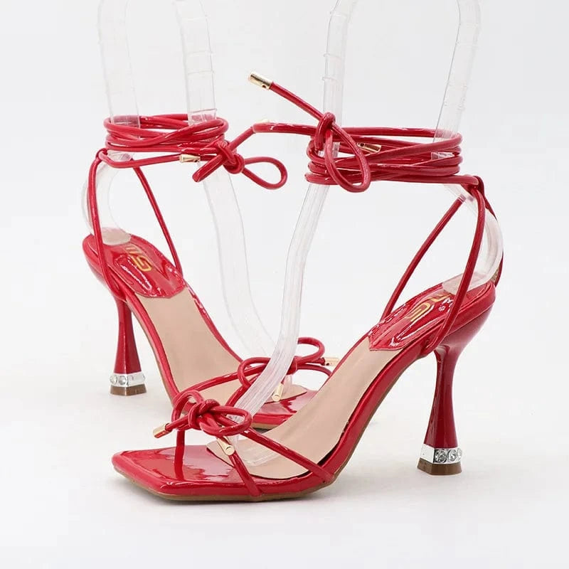 Summer Sandals Women Hot Sale Bowknot Square-toe Roman Mujer Shoes Cross Strap Lace Up High Heel Sandals Ladies Travelling Shoes