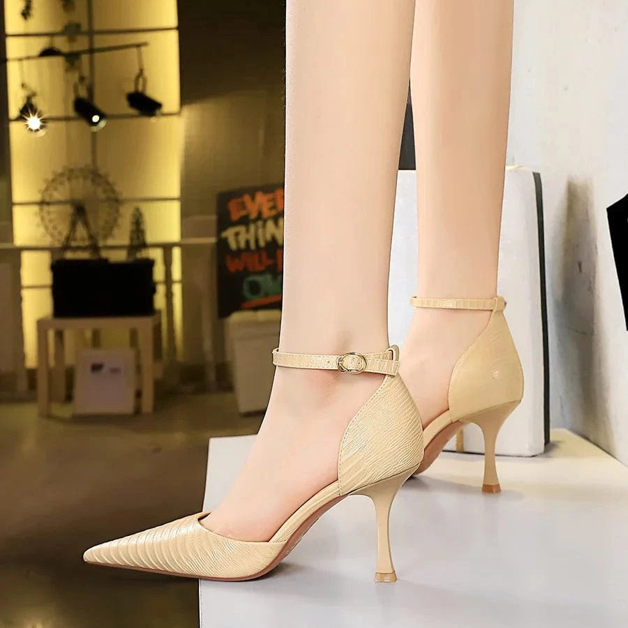 Summer Sandals Women Hot Sale Patent Leather Wood Grain Shoes Pointed-toe Hollow Out Wine Glass Heel Sandals For Ladies Vacation