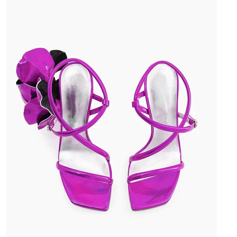 Summer Sandals Women Sexy Floral Decor Large Size Mujer Shoes Open-toe Square-toe High Heel Sandals For Ladies Wedding Sandalias