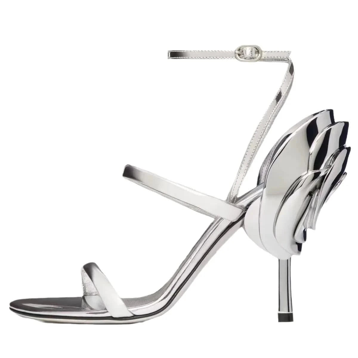 Summer Sandals Women Simple Floral Decor Round-toe Mujer Zapatos Ankle Strap Large Size High Heel Sandals Ladies Party Sandalias