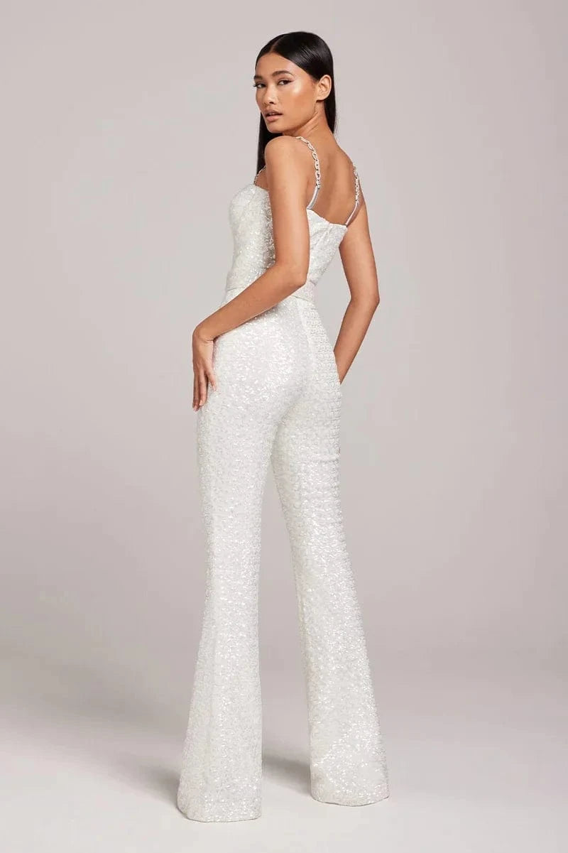 Summer Sexy Elegant White Bodysuit Sequin Rompers Women's Jumpsuits With Belts