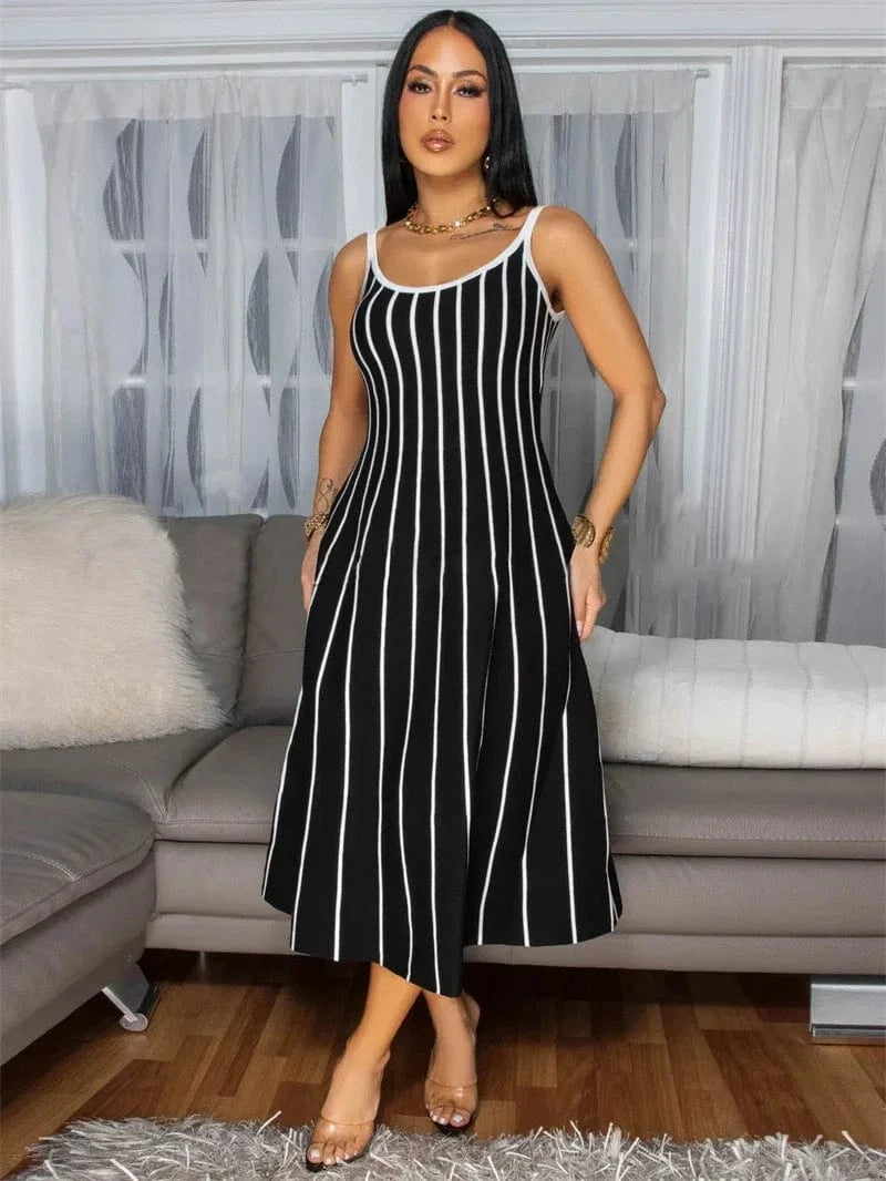 Summer Striped Printed A-line Maxi Dress for Woman Sleeveless Camisole V-neck Casual Club Party Long Dresses Sundress Vacation