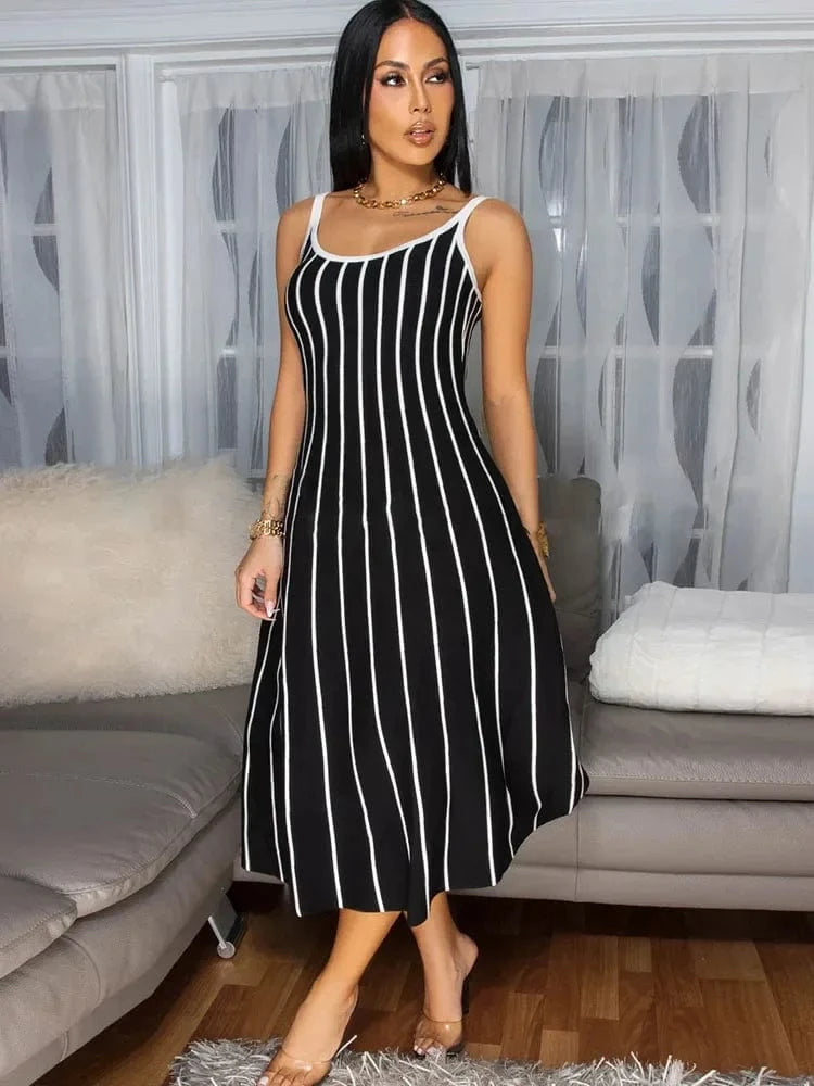 Summer Striped Printed A-line Maxi Dress for Woman Sleeveless Camisole V-neck Casual Club Party Long Dresses Sundress Vacation