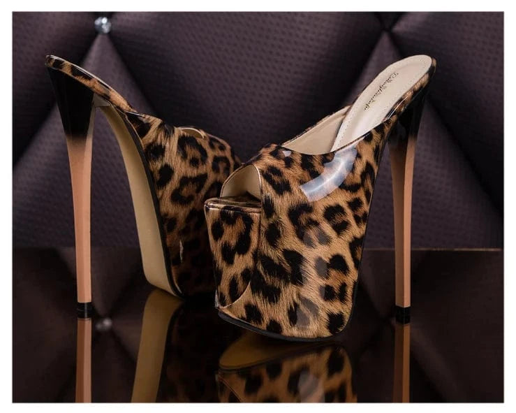 Summer Stripper Shoes Women Heels Sandals 19 cm Stiletto Heels Leopard Platform Slippers Sexy Heeled Sandals