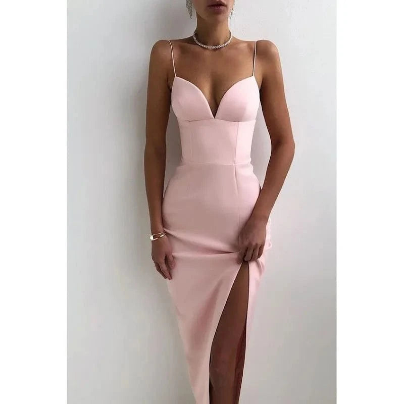 Summer Women Bodycon Bandage Dress Sexy V Neck Spaghetti Strap Club Celebrity Evening Party Backless Long Dresses C14085