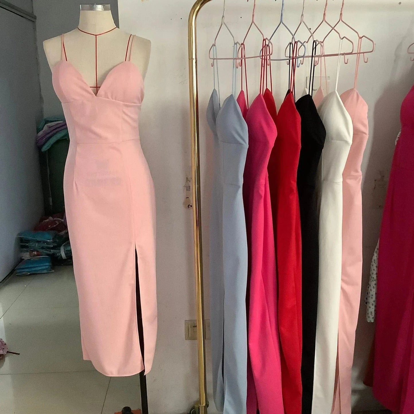 Summer Women Bodycon Bandage Dress Sexy V Neck Spaghetti Strap Club Celebrity Evening Party Backless Long Dresses C14085