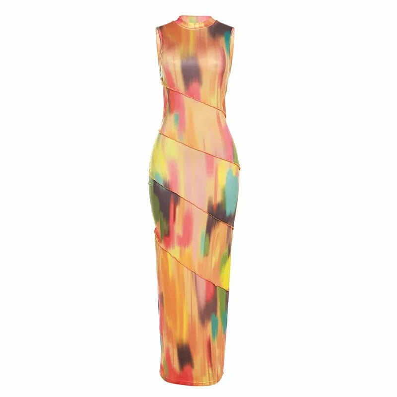 Summer women clothing ladies Fashion Sleeveless One Piece Bodycon dresses Tube Tie Dye Temperament slim hips women's Dress