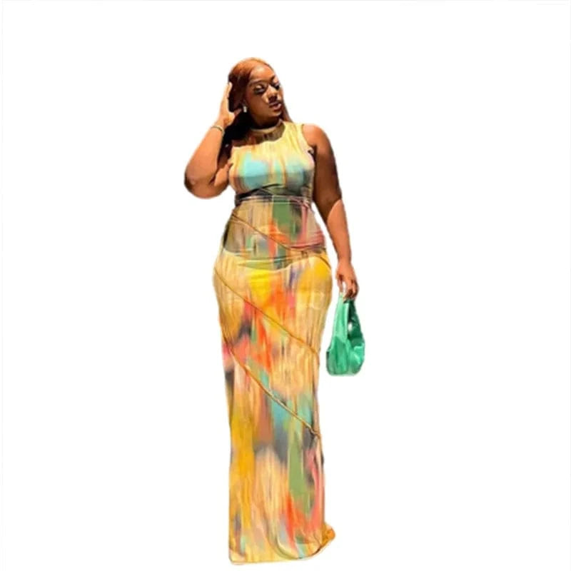 Summer women clothing ladies Fashion Sleeveless One Piece Bodycon dresses Tube Tie Dye Temperament slim hips women's Dress