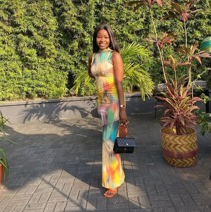 Summer women clothing ladies Fashion Sleeveless One Piece Bodycon dresses Tube Tie Dye Temperament slim hips women's Dress