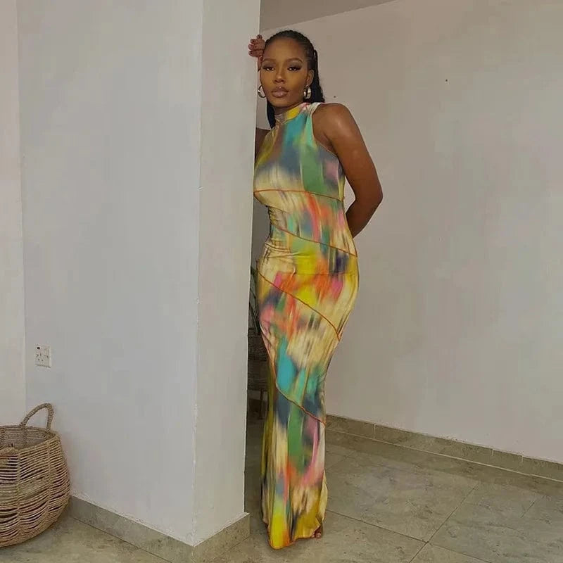 Summer women clothing ladies Fashion Sleeveless One Piece Bodycon dresses Tube Tie Dye Temperament slim hips women's Dress
