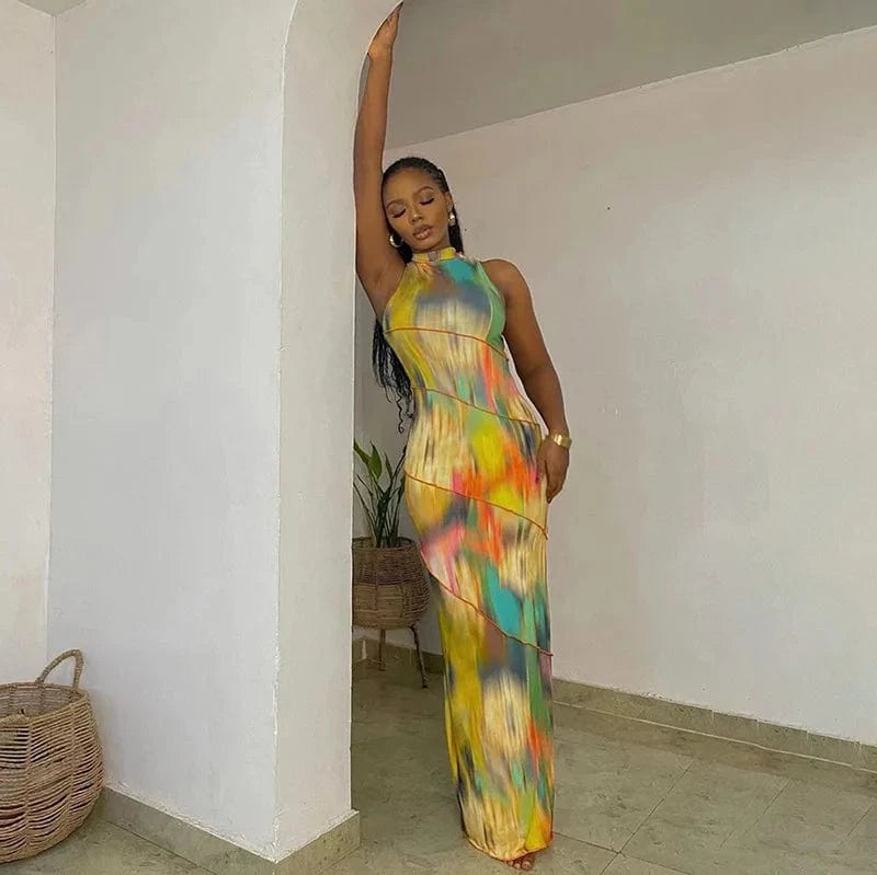 Summer women clothing ladies Fashion Sleeveless One Piece Bodycon dresses Tube Tie Dye Temperament slim hips women's Dress