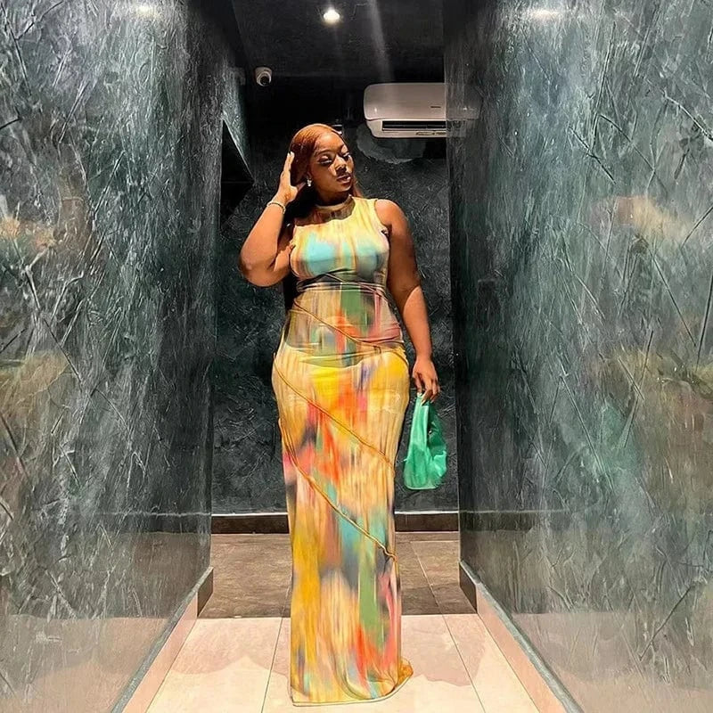 Summer women clothing ladies Fashion Sleeveless One Piece Bodycon dresses Tube Tie Dye Temperament slim hips women's Dress