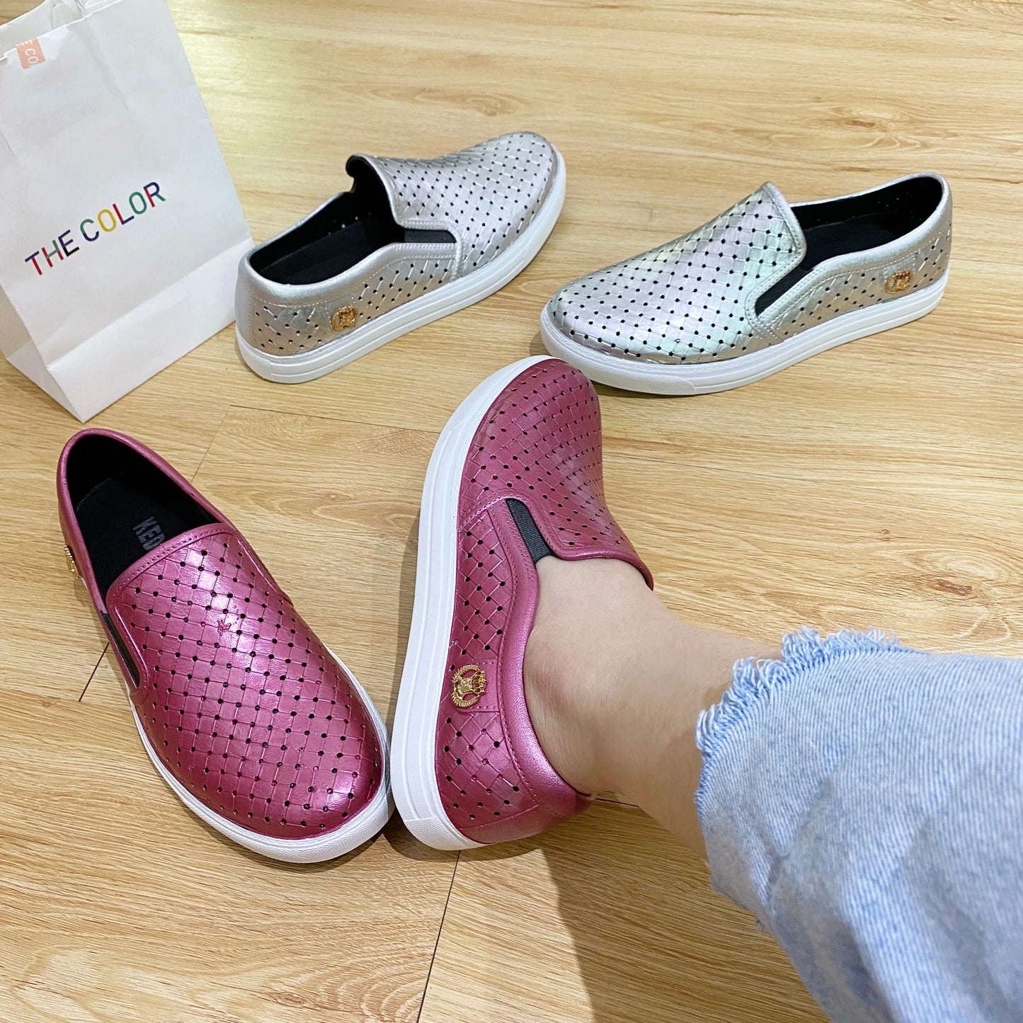 Summer women fashion fancy outdoor office street colorful pvc flat casual loafers shoes slippers ladies
