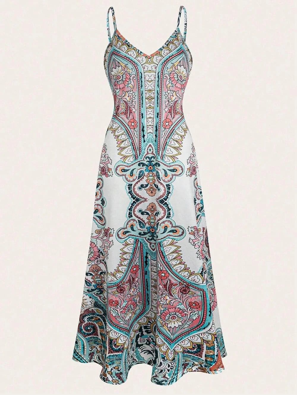 Summer women's floral print halter dress, long, adjustable straps, side pockets, stylish and elegant, suitable for beach vacatio
