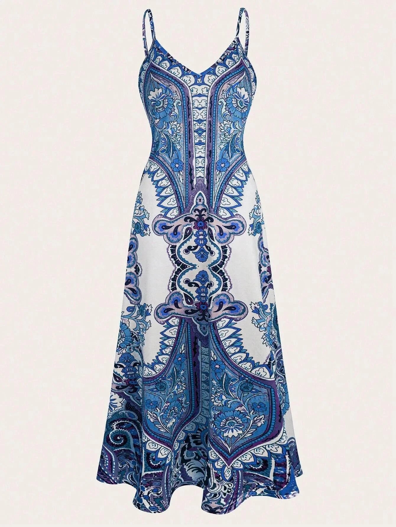 Summer women's floral print halter dress, long, adjustable straps, side pockets, stylish and elegant, suitable for beach vacatio