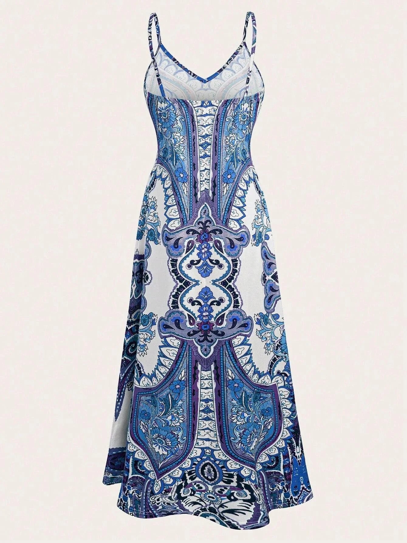 Summer women's floral print halter dress, long, adjustable straps, side pockets, stylish and elegant, suitable for beach vacatio