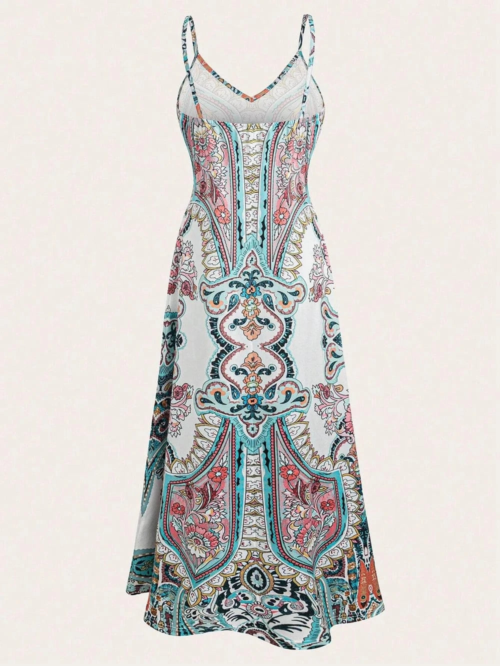 Summer women's floral print halter dress, long, adjustable straps, side pockets, stylish and elegant, suitable for beach vacatio