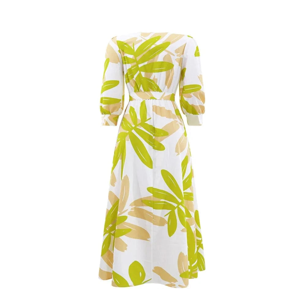 Summer Women's Printed Maxi Dress New Long Sleeve Waist Tie Sun Dresses Fashion Loose Women's Casual Dress 2024