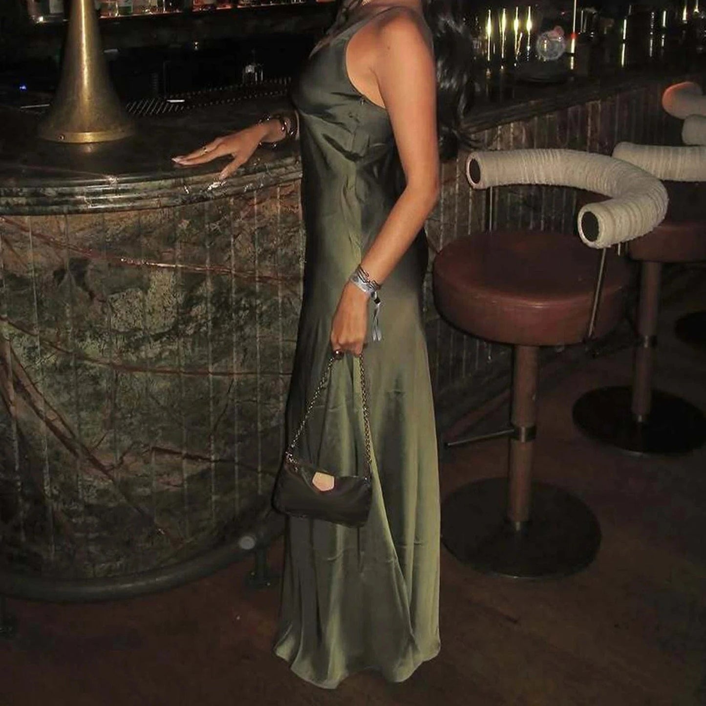 Summer Women's Slim Elegant Party Dress Ladies Fashion Gradient Color Sleeveless Spaghetti Strap V-Neck Backless Long Dress