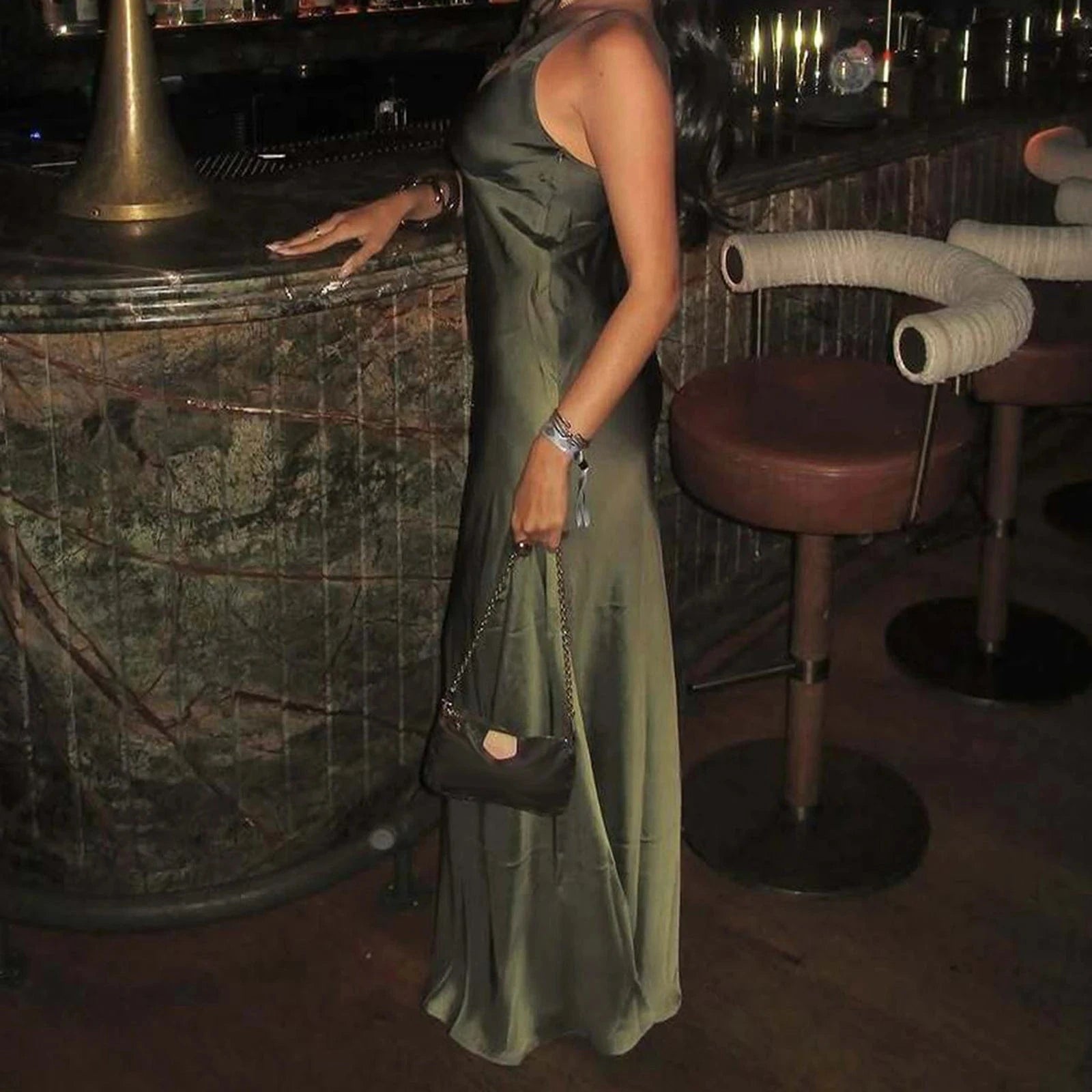 Summer Women's Slim Elegant Party Dress Ladies Fashion Gradient Color Sleeveless Spaghetti Strap V-Neck Backless Long Dress