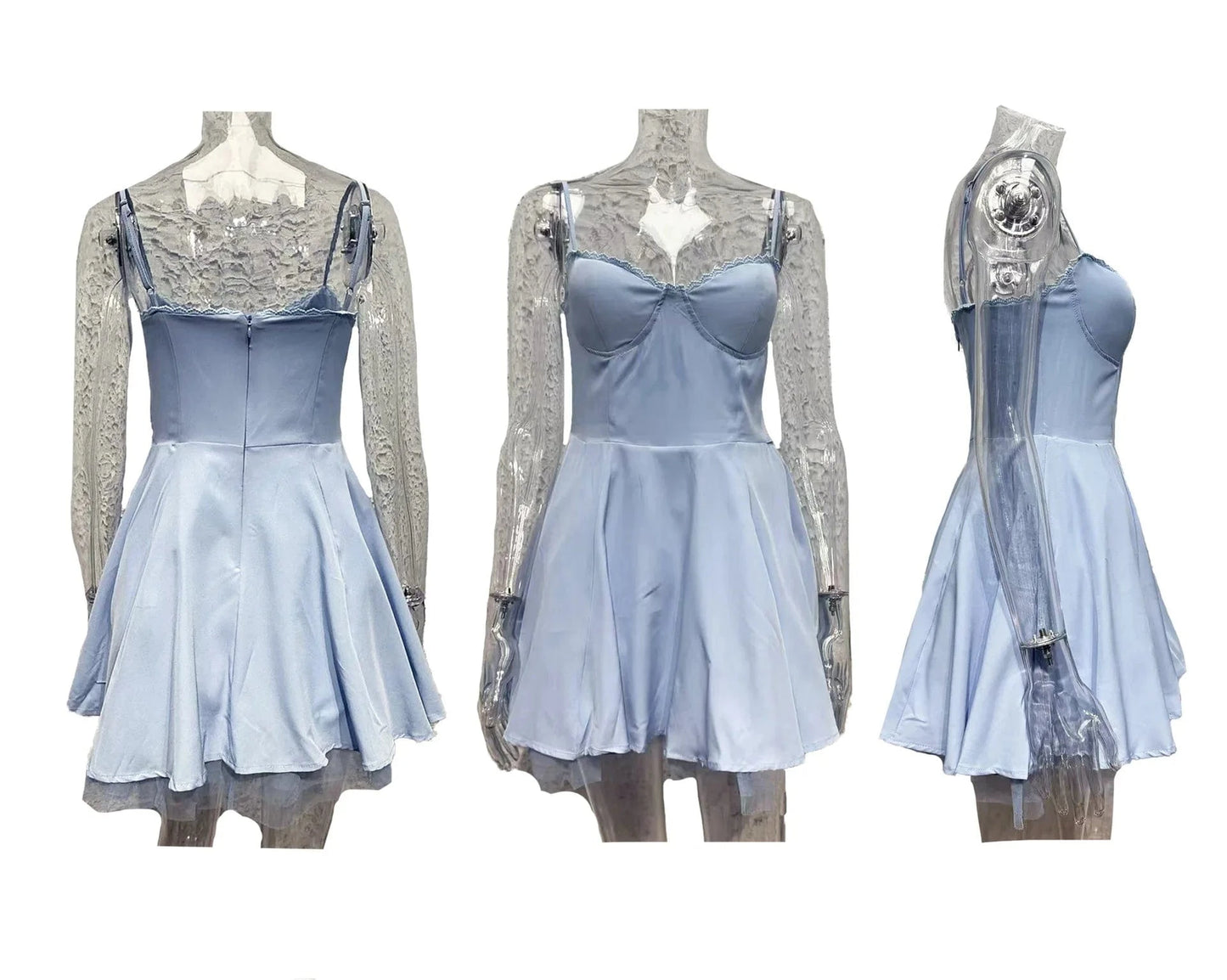 Summer Women's Strap Sleeveless Slim Halter Princess Fluffy Dress V Neck Bodycon Mini Dress with Linning