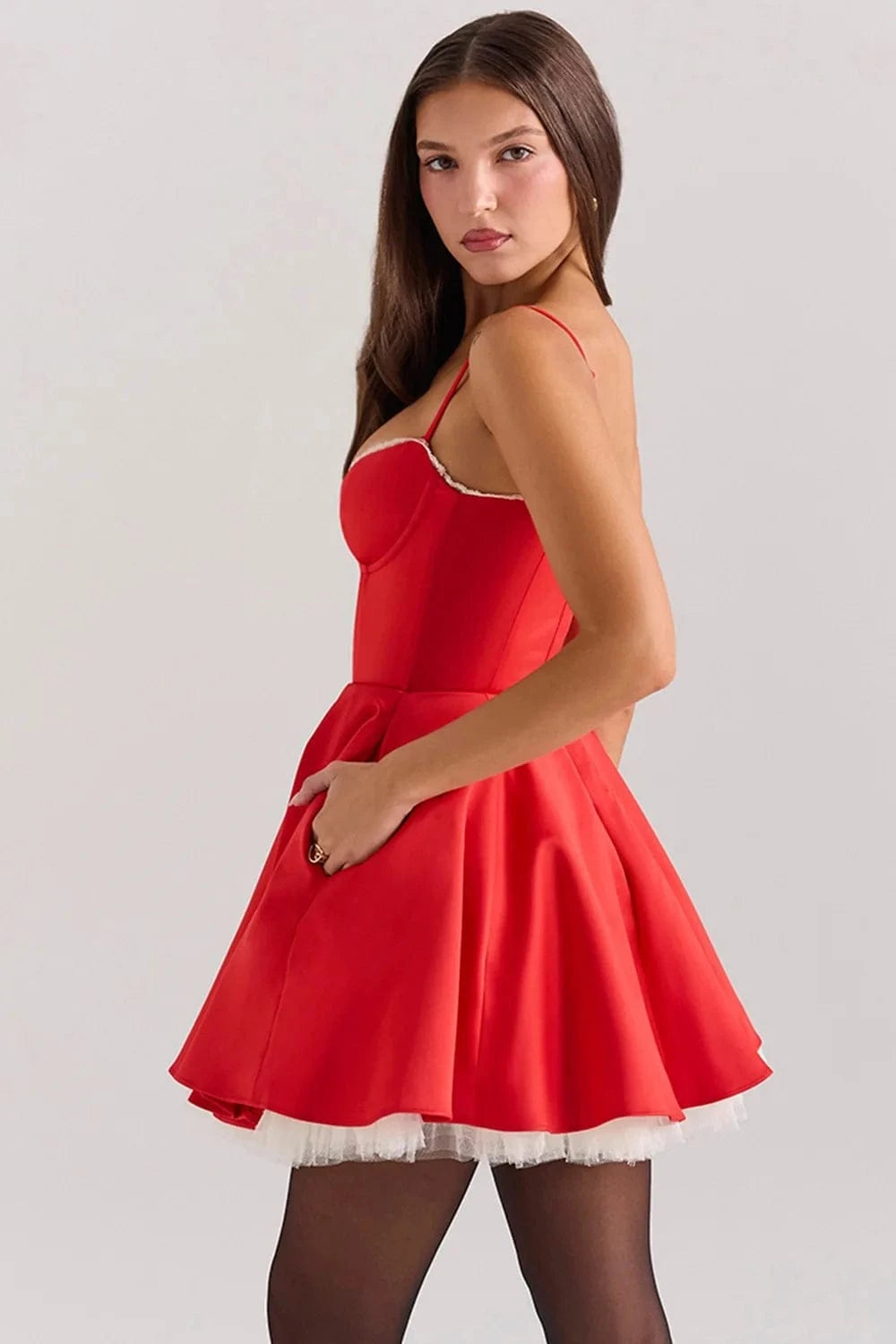 Summer Women's Strap Sleeveless Slim Halter Princess Fluffy Dress V Neck Bodycon Mini Dress with Linning