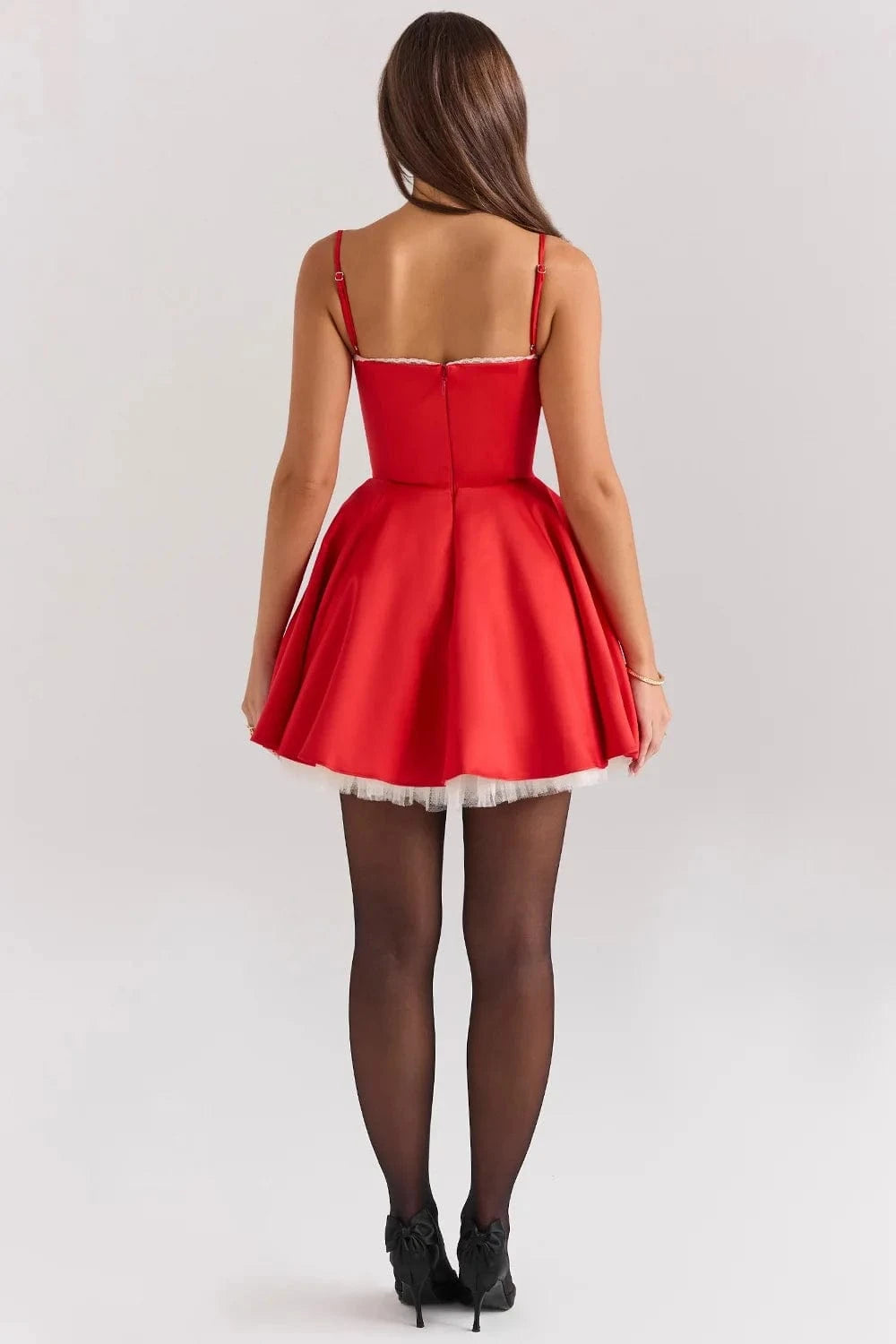 Summer Women's Strap Sleeveless Slim Halter Princess Fluffy Dress V Neck Bodycon Mini Dress with Linning