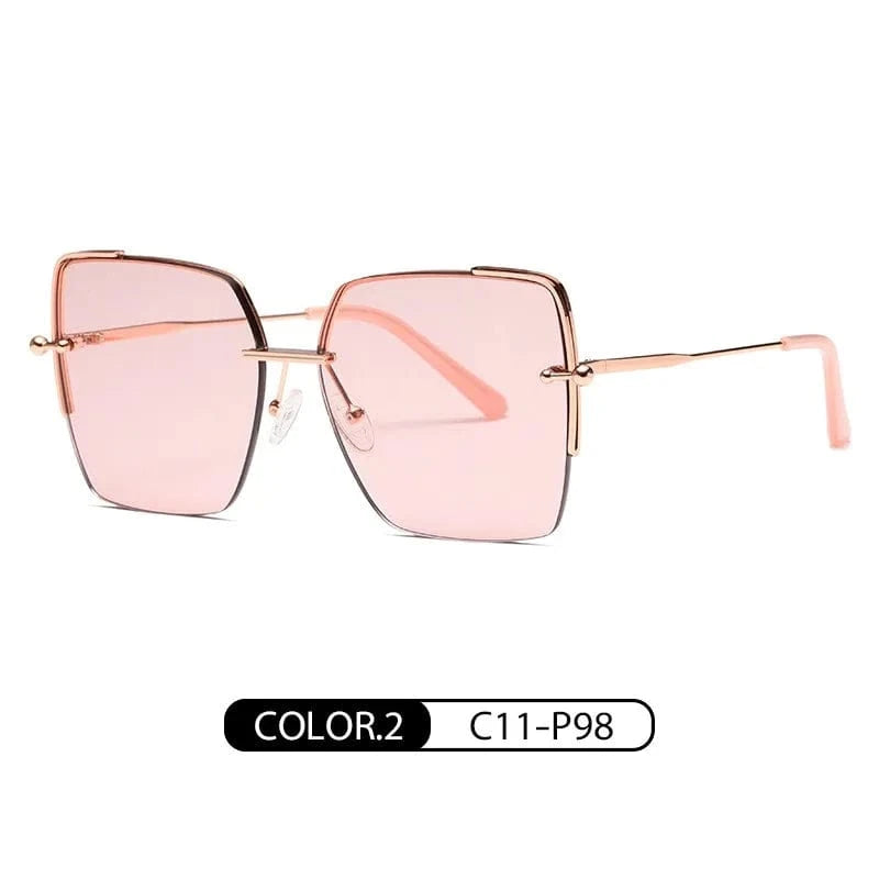 SUNGLASSES / C1 2024 High Quality Square Sunglasses Women's Retro Frameless Glasses UV400 Protection Sun Shades Metal Big Frame Sun Glasses
