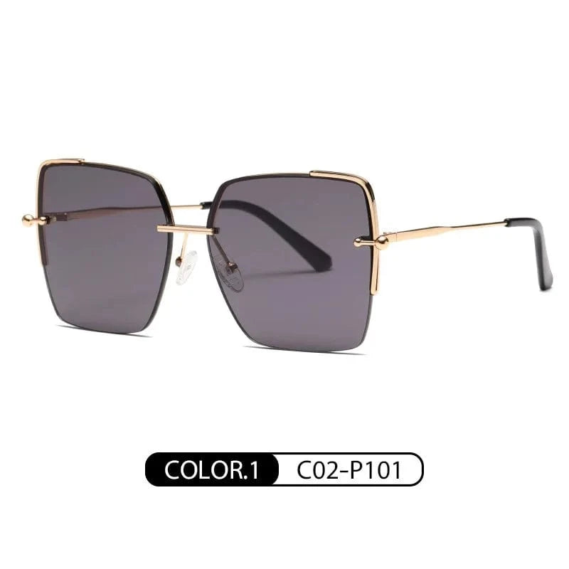SUNGLASSES / C2 2024 High Quality Square Sunglasses Women's Retro Frameless Glasses UV400 Protection Sun Shades Metal Big Frame Sun Glasses