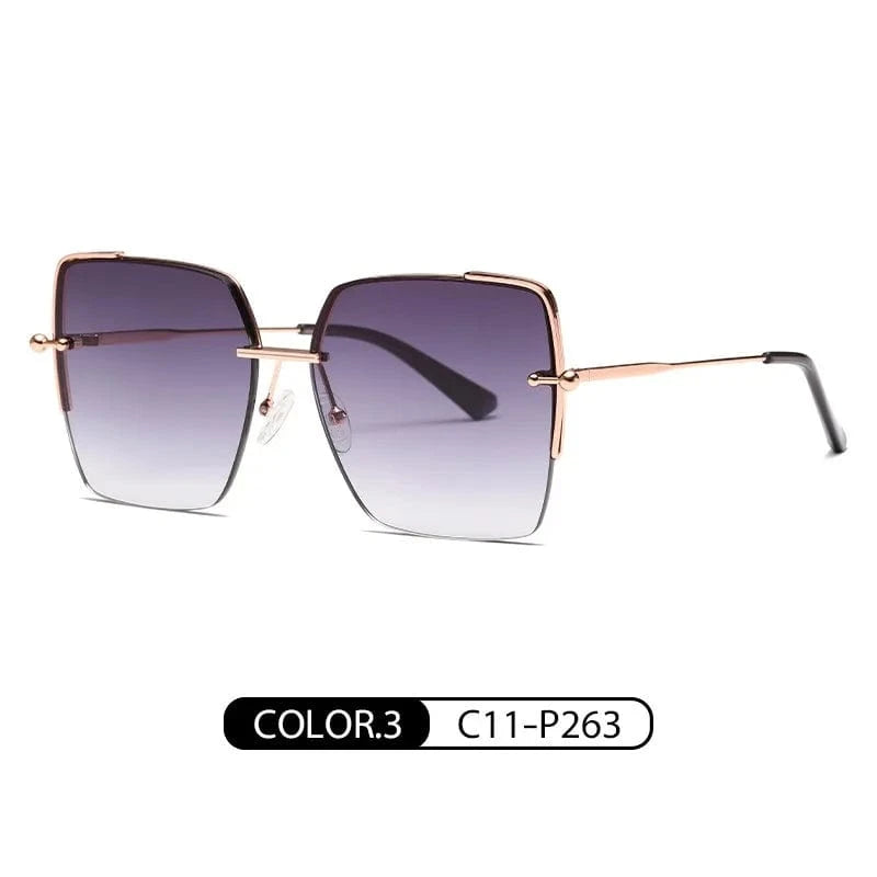 SUNGLASSES / C3 2024 High Quality Square Sunglasses Women's Retro Frameless Glasses UV400 Protection Sun Shades Metal Big Frame Sun Glasses