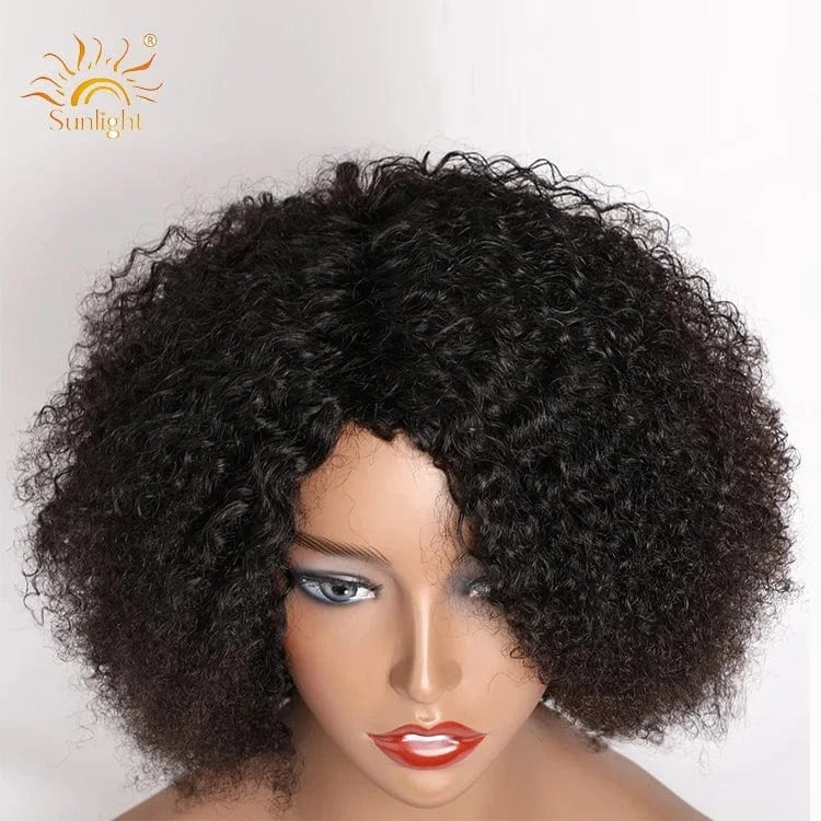 Sunlight Mongolian Kinky Curly Wig 150 Density Afro Kinky Curly 13x4 Lace Front Human Hair Wig Pre Plucked with Baby Hair