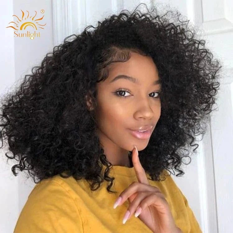 Sunlight Mongolian Kinky Curly Wig 150 Density Afro Kinky Curly 13x4 Lace Front Human Hair Wig Pre Plucked with Baby Hair