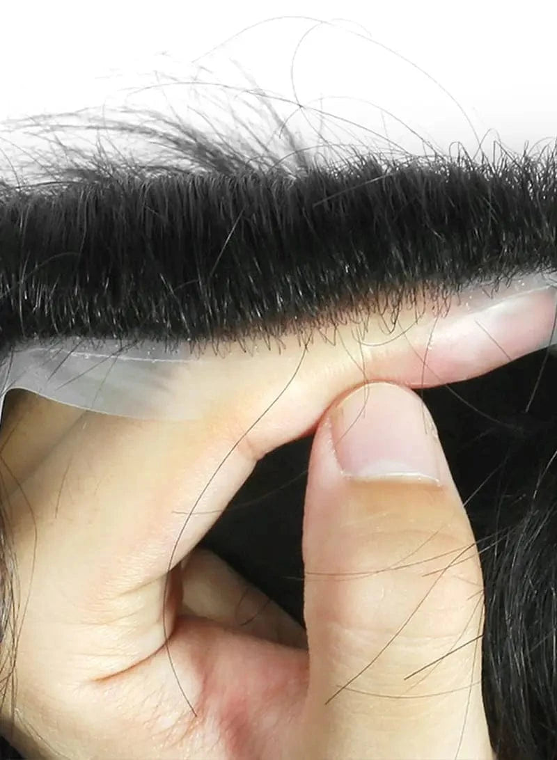 Super Skin Injection V-looped Toupee Human Hair Toupee Men Wig Indian Skin PU 0.03 0.04 0.06 0.10 0.12mm male wig Toupee