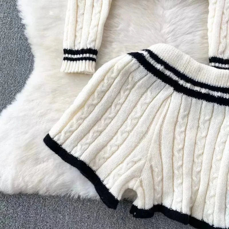 Sweater Vendors Fall Winter 2024 Women Clothing Sweater Outfit 2 Piece Set Trendy Two Piece Cozy Knit Sweater Top and Shorts Set