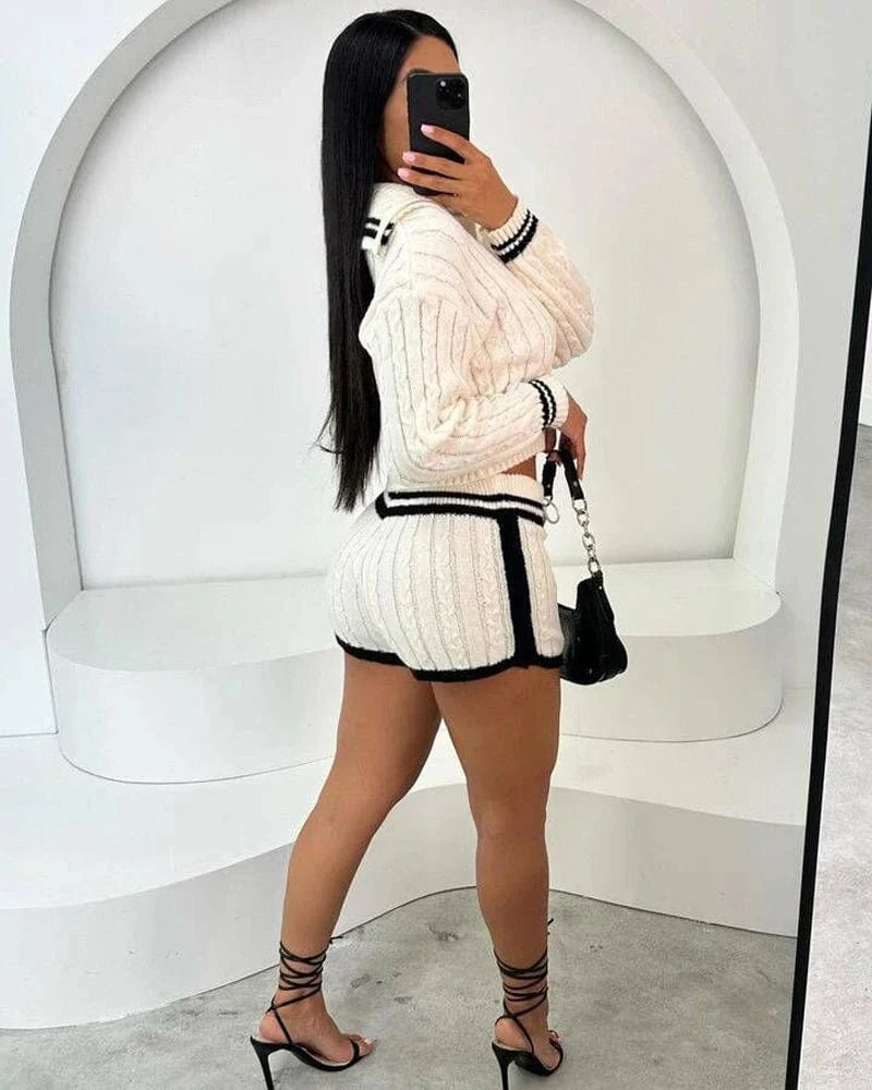 Sweater Vendors Fall Winter 2024 Women Clothing Sweater Outfit 2 Piece Set Trendy Two Piece Cozy Knit Sweater Top and Shorts Set
