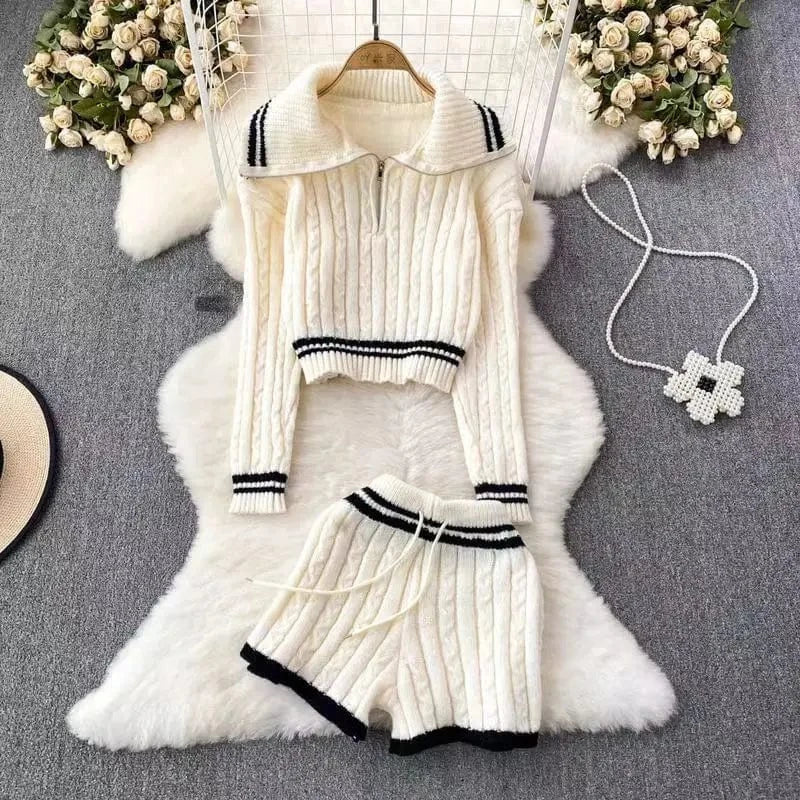 Sweater Vendors Fall Winter 2024 Women Clothing Sweater Outfit 2 Piece Set Trendy Two Piece Cozy Knit Sweater Top and Shorts Set